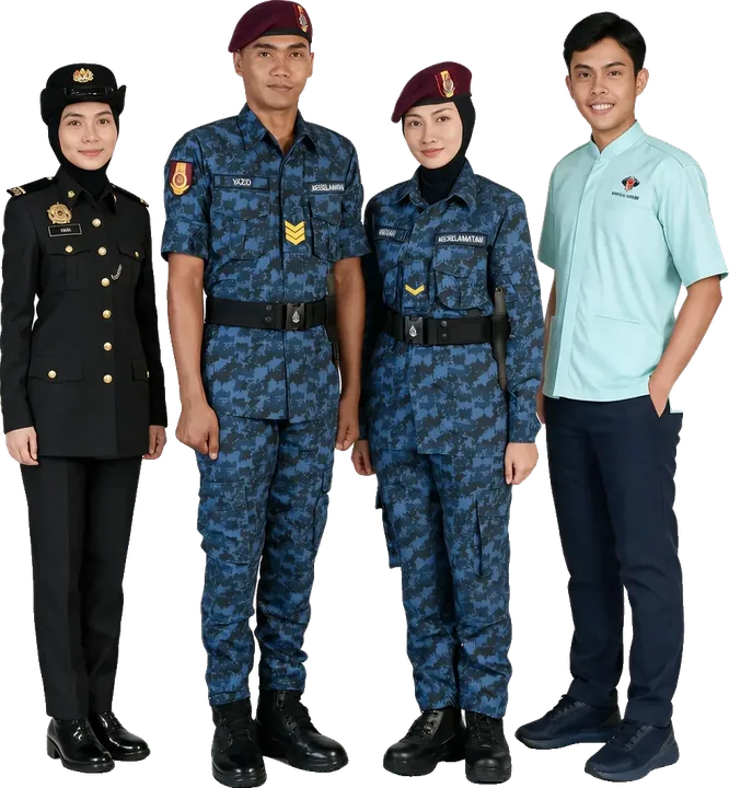 Government uniforms — ceremonial, blue camouflage and uniform shirts — SAC Garment, Shah Alam